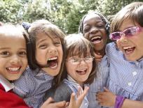 group of school friends laughing